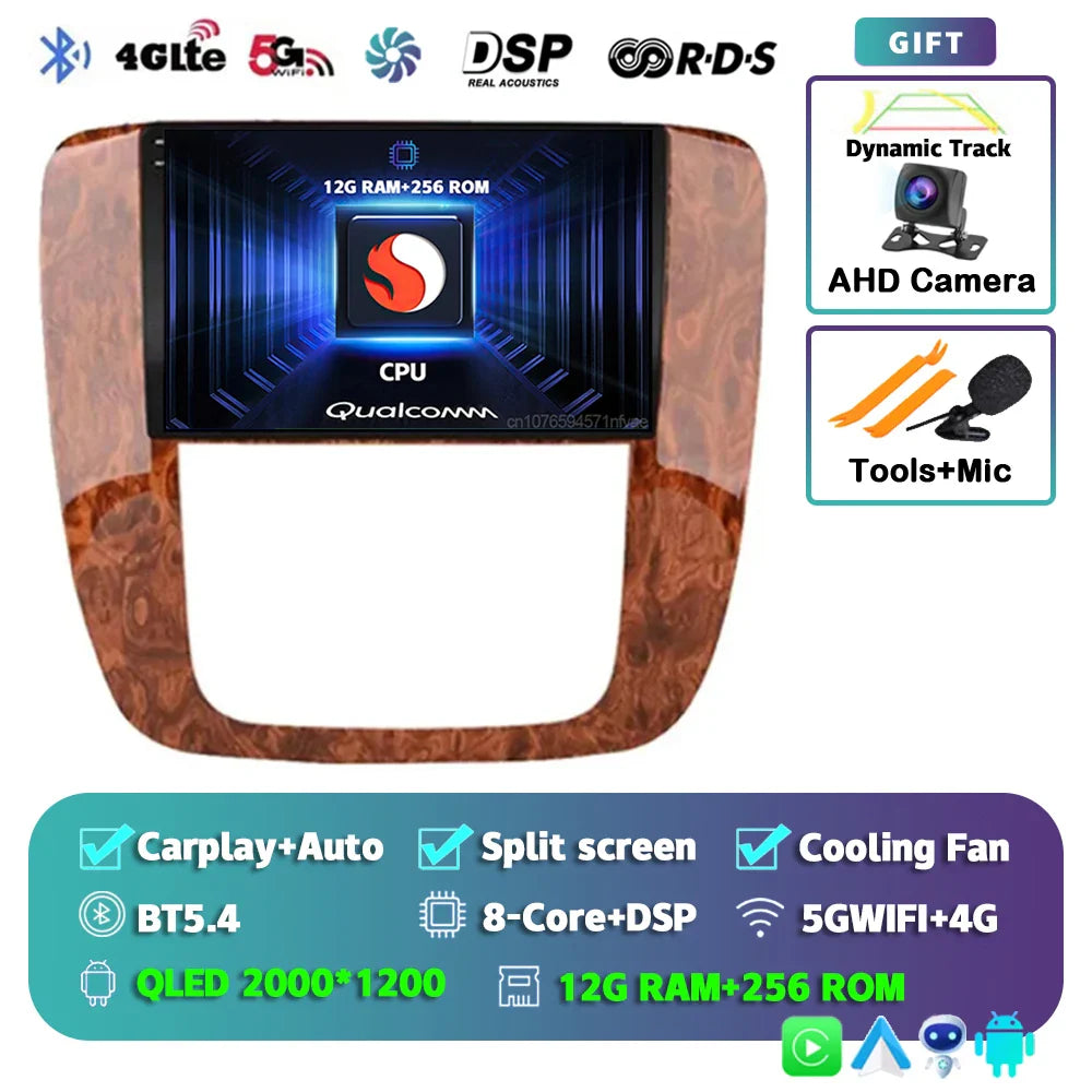 Android 14 Car Radio For GMC Yukon Chevrolet Tahoe Suburban 2008-2012 Carplay Multimedia Video Player Navigation Stereo Wifi+4G
