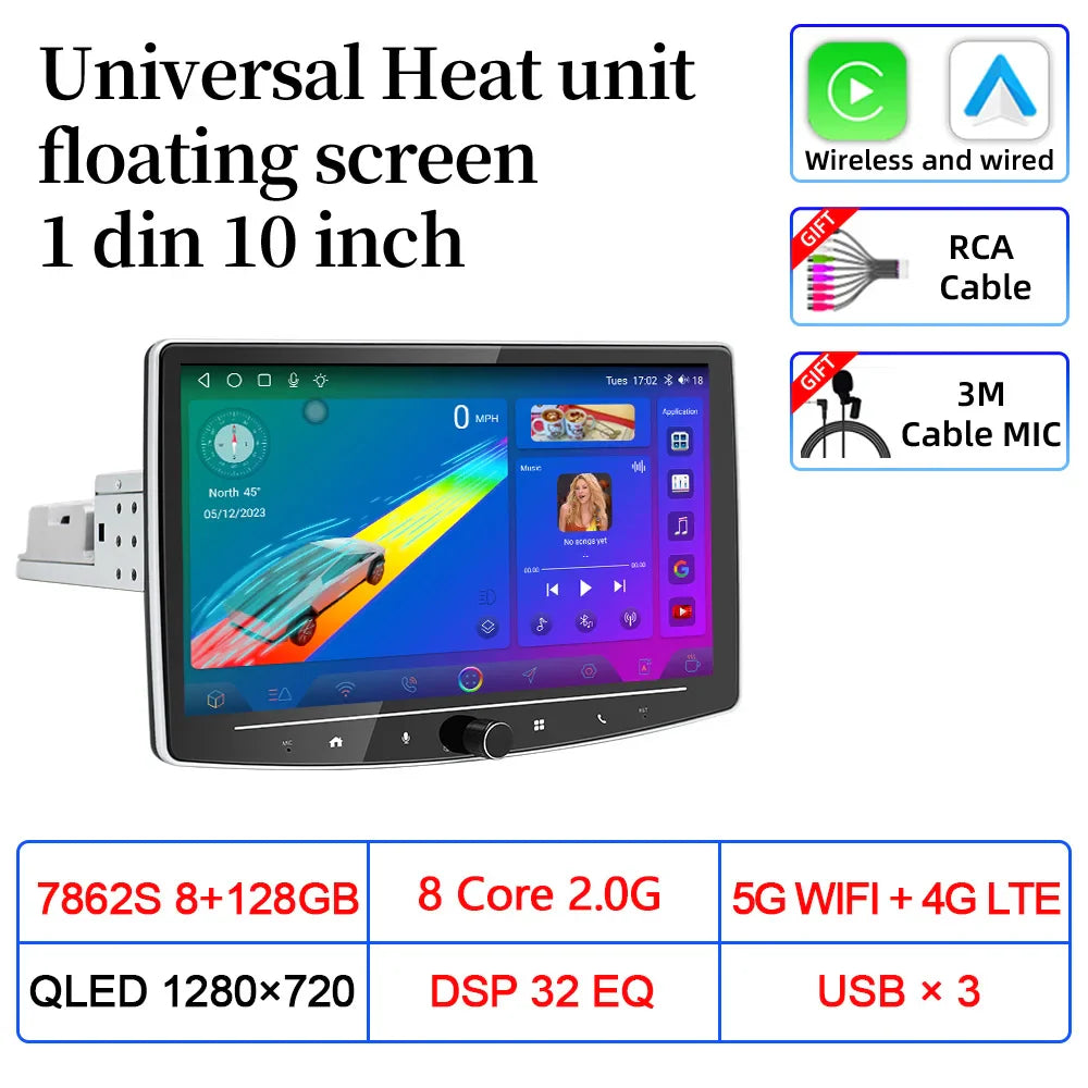 VATAV Android 13 1Din Floating screen Universal Multimedia AI voice Carplay Auto Stereo Radio Palyer Head Unit For Toyota Nissan