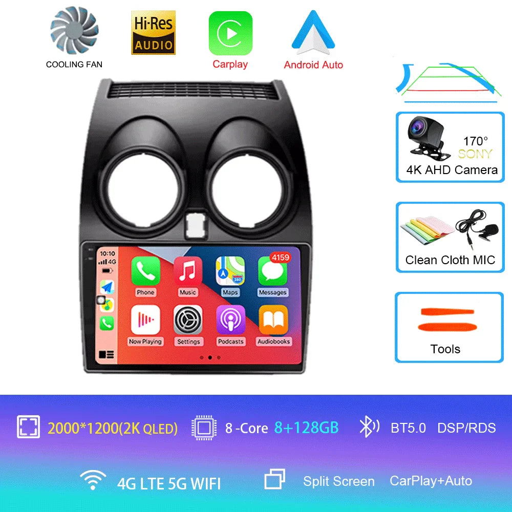 Android 14 2 DIN untuk Nissan Qashqai 1 J10 2006-2014 Radio Mobil Navigasi Pemutar Multimedia DVD Carplay Stereo Speaker Unit Ke