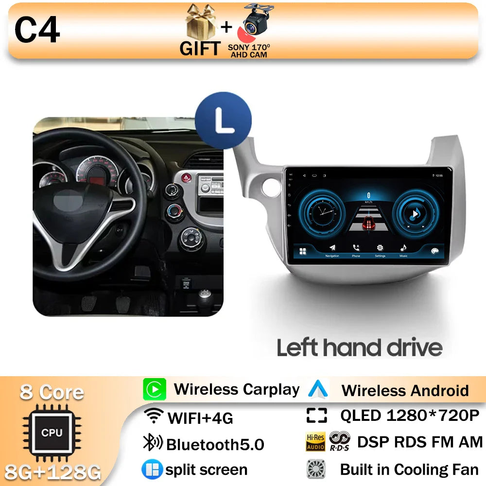Android 14 For HONDA FIT JAZZ 2008 2009 2010 2011 2012 2013 Car Stereo Radio Multimedia Wireless Carplay Android Auto GPS 4G BT