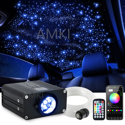 16W Twinkle Starry Sky Car Star Ceiling Light RGBW Fiber Optic Light Smart APP Bluetooth Car Roof Star Interior Atmosphere Light