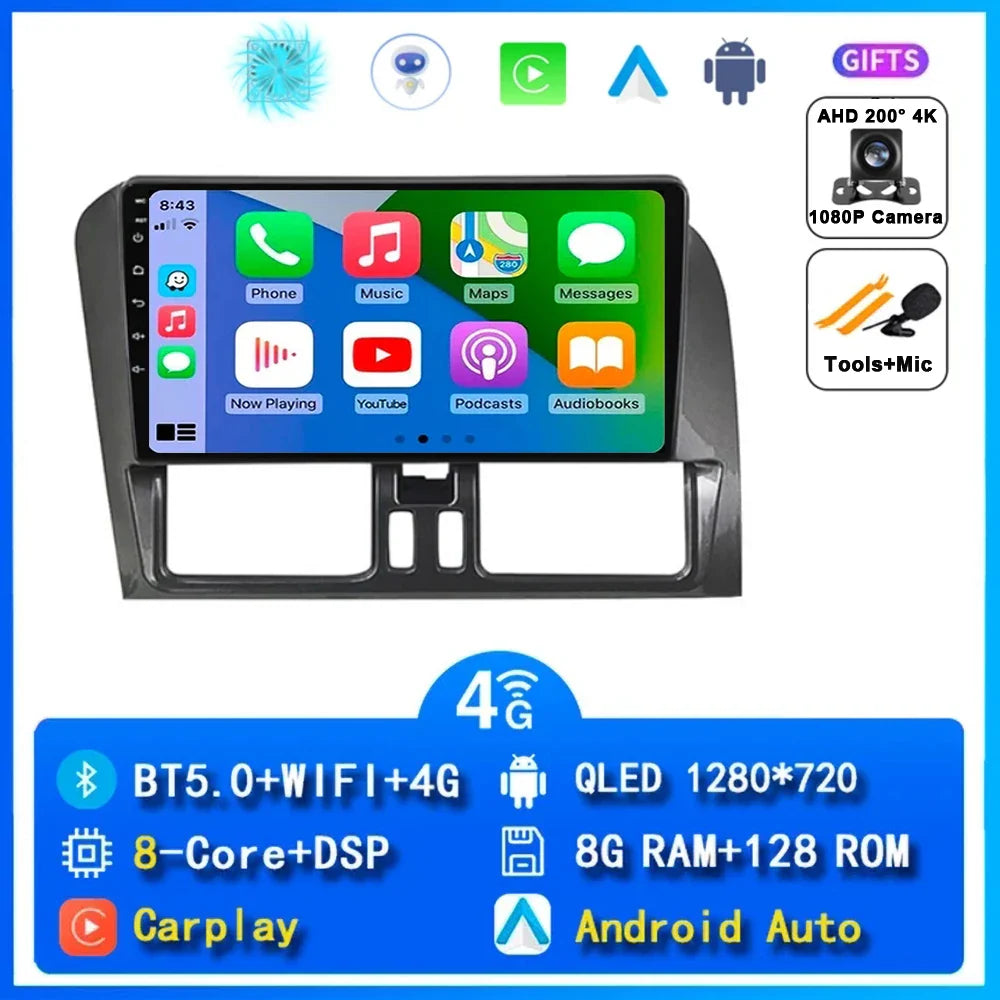 Android 15 Car Radio Wireless CarPlay Android Auto Radio For Volvo XC60 2007 2010 2013 2014 2017 4G Car Multimedia GPS Autoradio