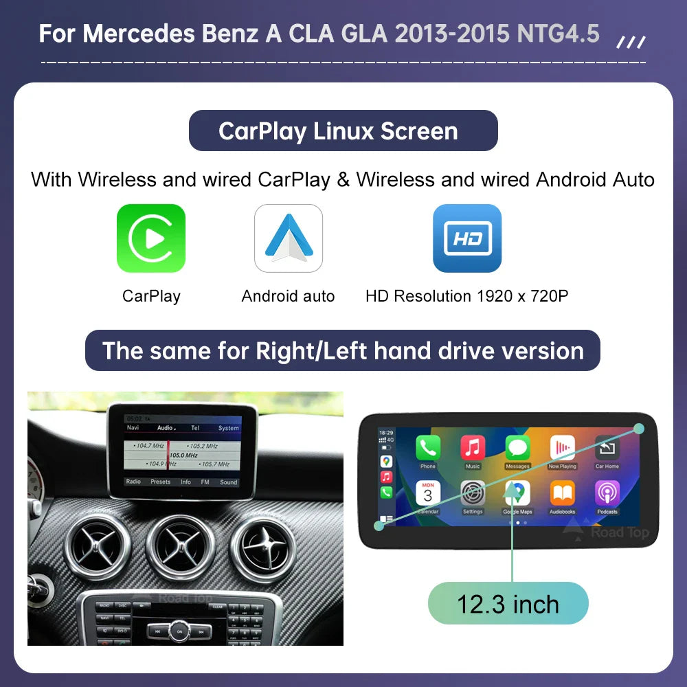 Touch Screen Car Radio for Mercedes Benz A B Class W176 CLA GLA W246 NTG4.5 Multimedia GPS With Carplay Android Auto Mirroring