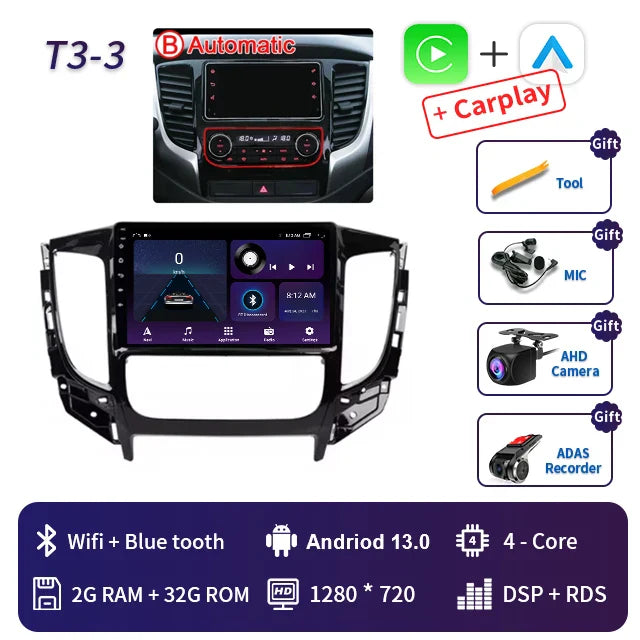 2 Din Android 13 Auto Car Radio Multimedia Video Player Stereo For Mitsubishi L200 5 2015-2019 GPS Navigation Carplay Screen DVD