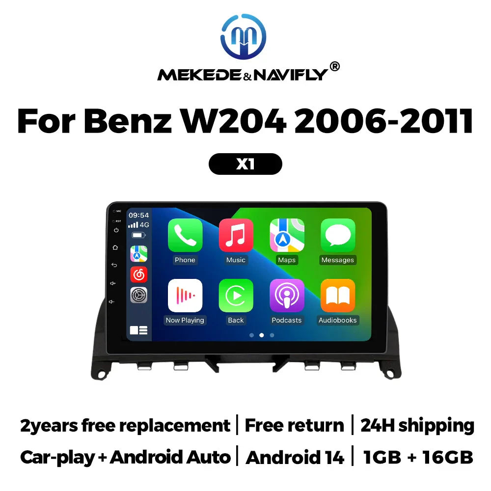 Android 14 OS IPS Car Radio For Mercedes Benz C Class W204 S204 2006 - 2011 Carplay Auto Multimedia Player GPS Stereo Navigation