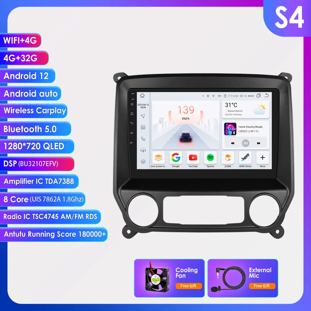Hizpo Android 13 Auto Carplay For Chevrolet Silverado GMC Sierra 2014 - 2018 Car Radio Stereo GPS Navigation Multimedia Player