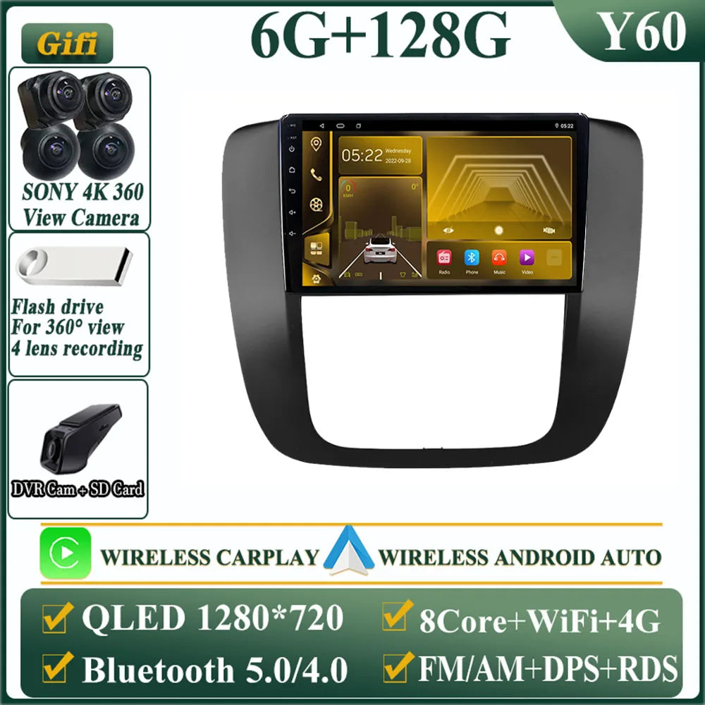 Android 14 Car For GMC Yukon Chevrolet Tahoe Suburban 2008-2012 GPS Navigation Multimedia Player Stereo Head Unit QLED Screen