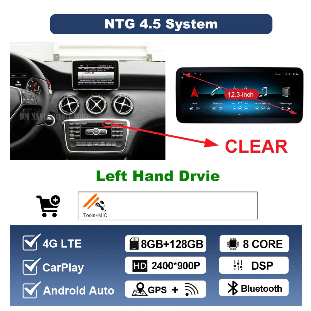 Wireless CarPlay Android Auto For Benz A Class 2013-2018 GLA Class 2015-2019 Navigation GPS Multimedia Display Head Unit BT DSP