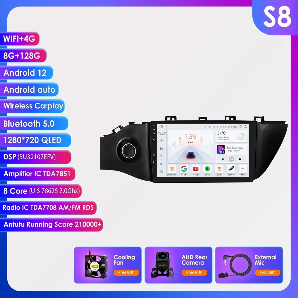 Hizpo 8 Cores Carplay Car Radio Android Auto Multimedia Player For KIA K2 RIO 4 2017-2019 2 Din GPS Navigation Stereo 8G 128G