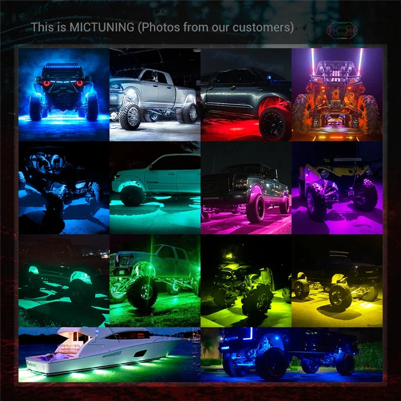 MICTUNING C1 8 Pods RGBW LED Rock Light Multicolor Underglow Neon Lighting Kit With Bluetooth Wireless App Controller Music Mode