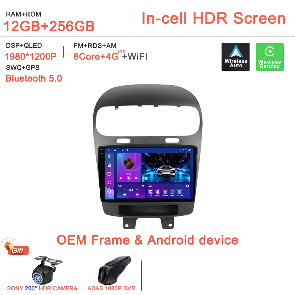 Android14 2K Incell Screen For Dodge Journey Fiat Leap 2012 - 2020 Car Dvd Auto Radio Stereo Multimedia Player GPS Navigation 5G