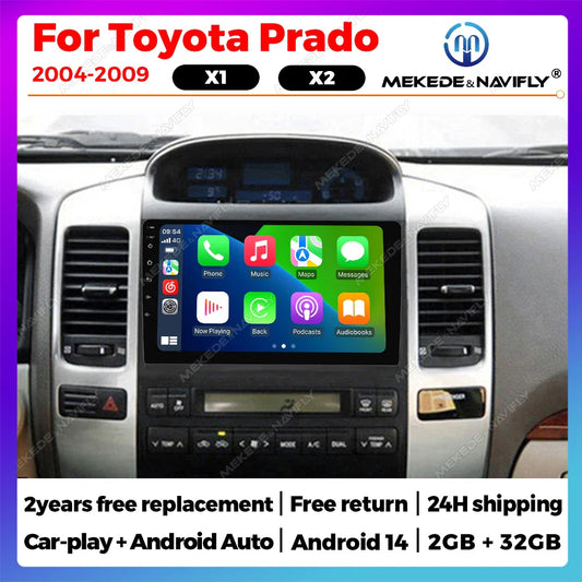 Android 14 For  Toyota Land Cruiser Prado 120 LC120 2004-2009 Car Radio Multimedia Player GPS Navigation Carplay Android Auto BT