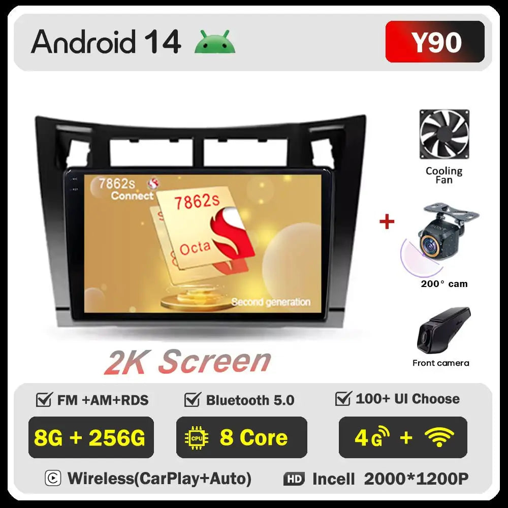 Car Radio Android 14 For Toyota Yaris 2 XP90 2005 - 2012 Auto Multimedia Stereo Dash Cam Screen GPS Head Unit Navigation DVD BT