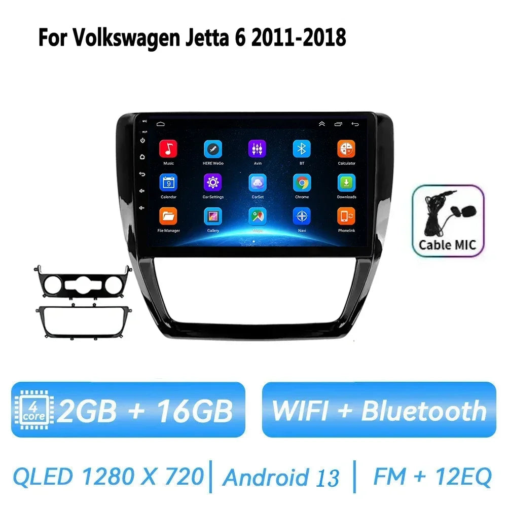 Car Radio for VW Volkswagen Jetta 6 2011-2018 Multimedia 2 Din Android 14 Video Player Navigation GPS DSP Carplay BT Head Unit
