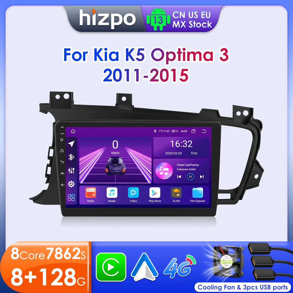 Hizpo 9" Car Radio for Kia K5 Optima 2011-2015 GPS Navigation 2 din Android Auto Multimedia Video Player 4G WIFI Carplay RDS DSP