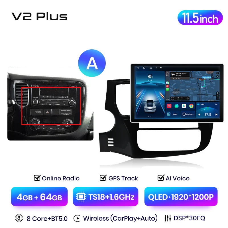 Junsun V3 Plus 2K Car Radio 7862 For Mitsubishi Outlander 3 GF0W GG0W 2012-2018 Wireless CarPlay Android Auto DSP GPS Navigation