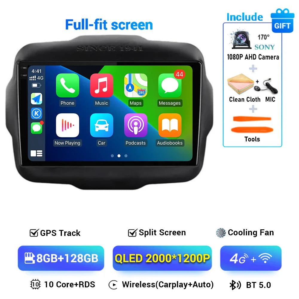 Android 15 Carplay Auto 4G DSP Car Radio Video Multimedia Player For Jeep Renegade 2016 2017 2018 2019 2020 Autoradio GPS Stereo