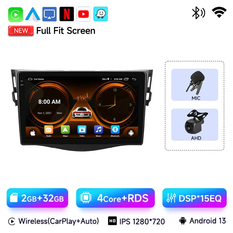 JIUYIN Car Radio For Toyota RAV4 Rav 4 2005-2013 Android 14 Multimedia Player 2Din Carplay DSP Navigation GPS 4G WIFI stereo