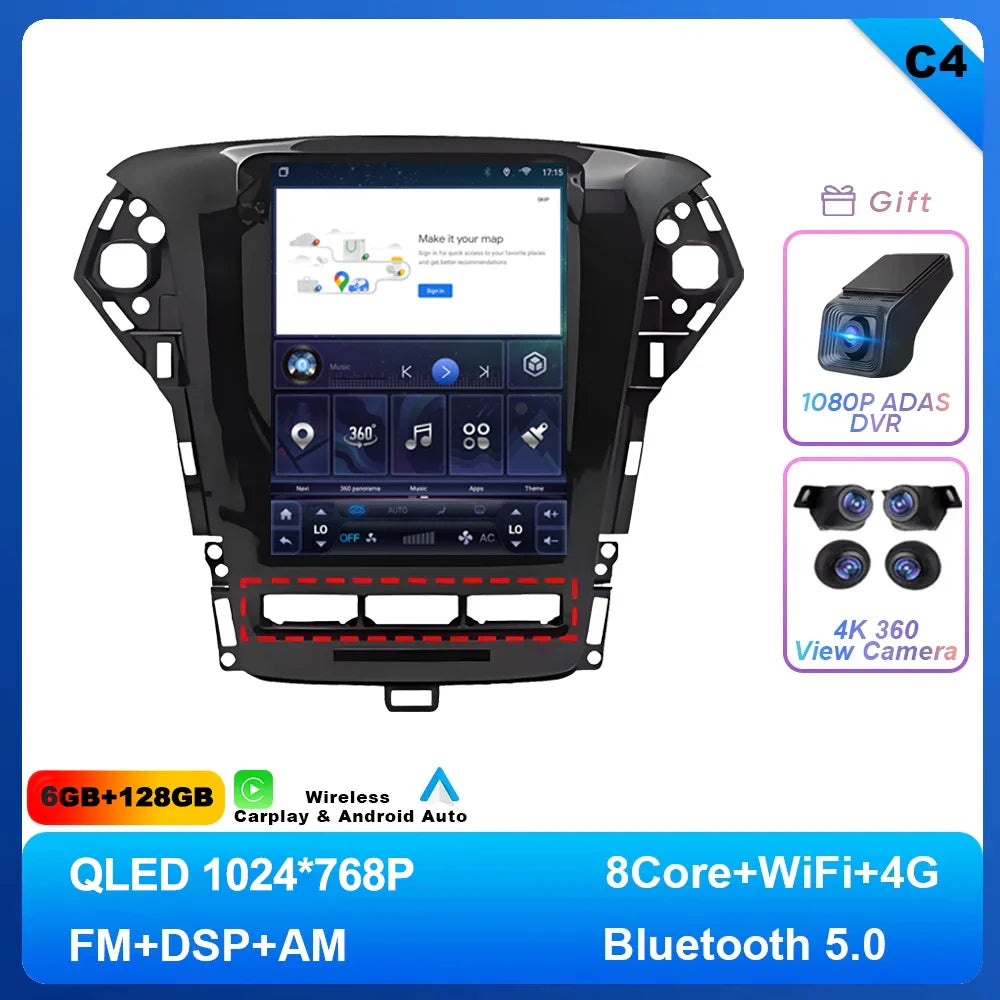 9.7 inch Android 14 Car Radio For Ford Mondeo MK4 2011 - 2013 Navigation Autoradio Multimedia Player DVD GPS Stereo WIFI 4G DVD