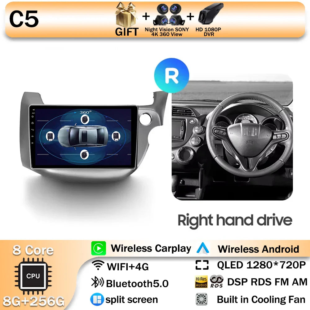 Android 14 For HONDA FIT JAZZ 2008 2009 2010 2011 2012 2013 Car Stereo Radio Multimedia Wireless Carplay Android Auto GPS 4G BT