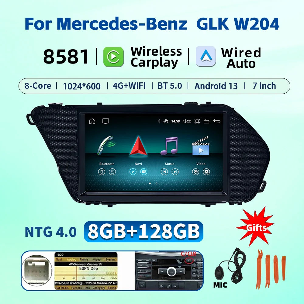 7 Inch Carplay Android 13 Auto Car Intelligent Systems For Mercedes Benz E Class W212 A207 X204 DSP Stereo Touch Screen