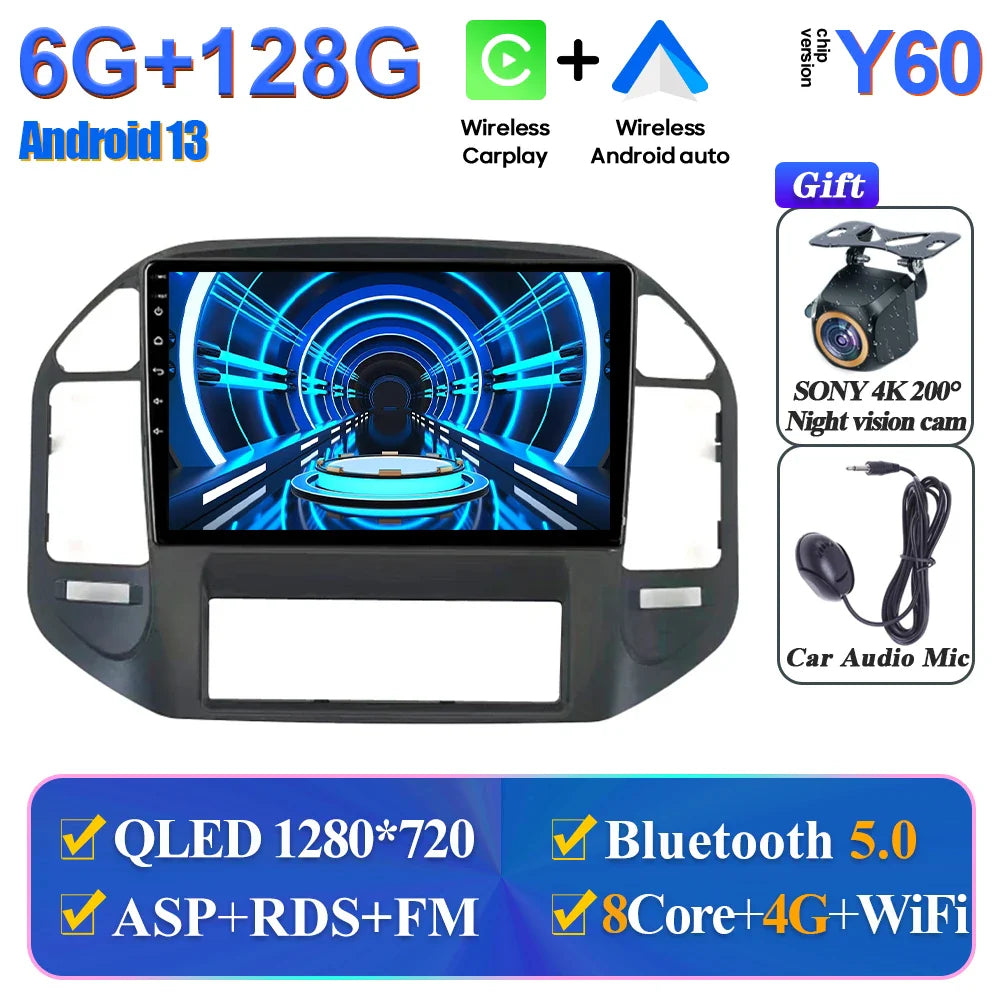 Wireless Android Head Unit For Mitsubishi Pajero 3 V70 V60 1999-2006 Car Auto Radio Carplay Multimedia GPS Navigation No 2din 4G