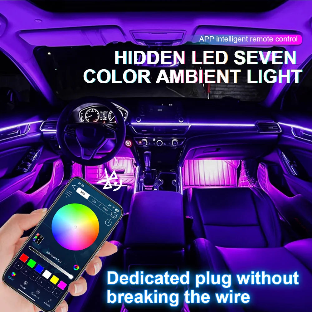 10/14/18 in 1 Led Car Ambient Lights RGB 64 Color Acrylic Fiber Optic Strip Bluetooth App Control Atmosphere Decorative Lamp 12v