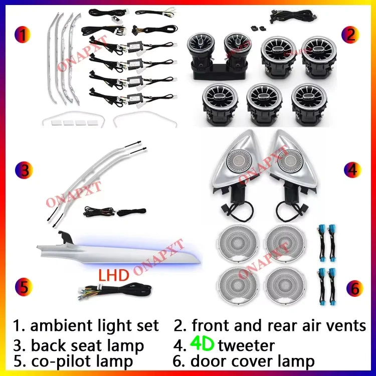 LED For Benz C/GLC Coupe W205 X253 C43 C63 C200 C180 Car Decorative Lamp MB Nozzle Air Vent 3D Tweeter Speaker Ambient Light