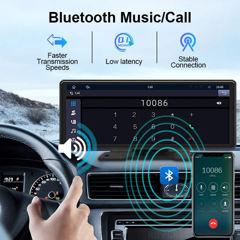 "10.26'' Android Auto/Apple Carplay Touch Screen - AUX USB Bluetooth Car Radio with Split View & Steering Wheel Control"