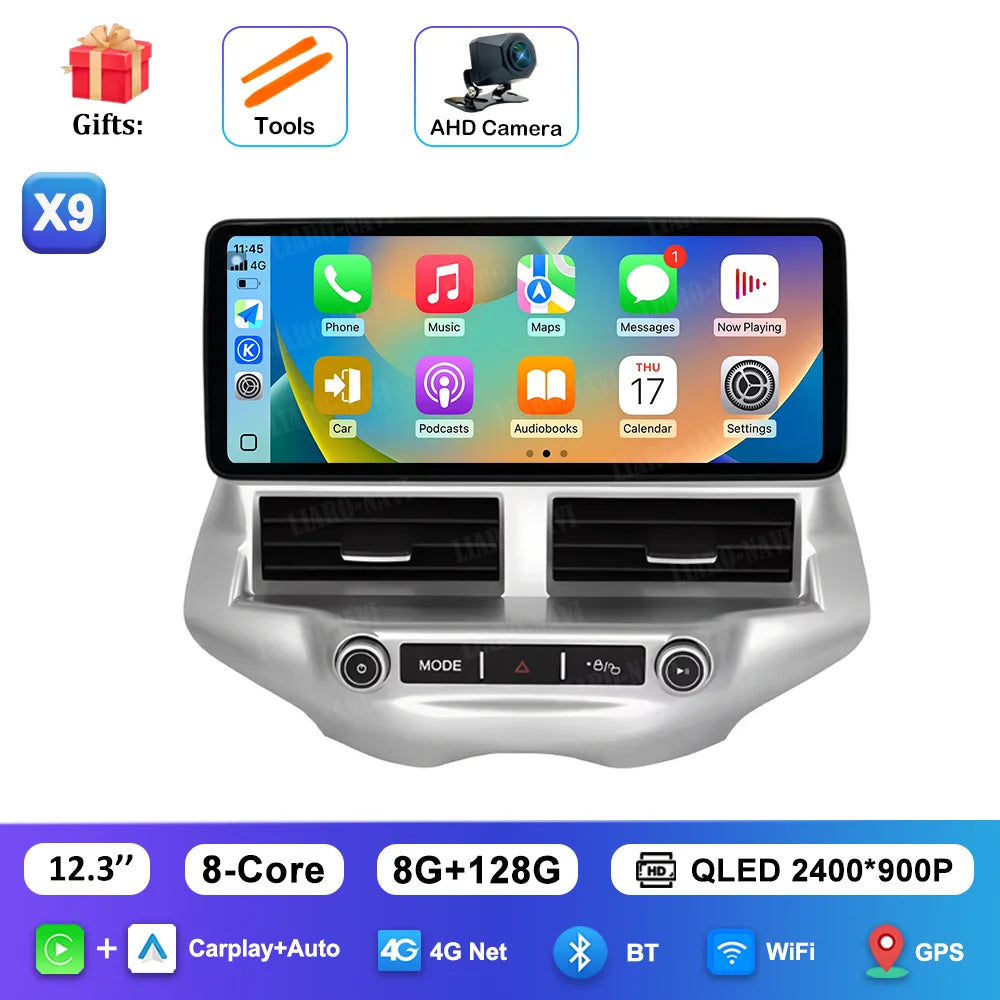 Carplay 12.3 inch Ultra-thin Screen for Ford EcoSport 2013 - 2017 Android 14 GPS Navigation Car Video Multimedia Player BT WiFi