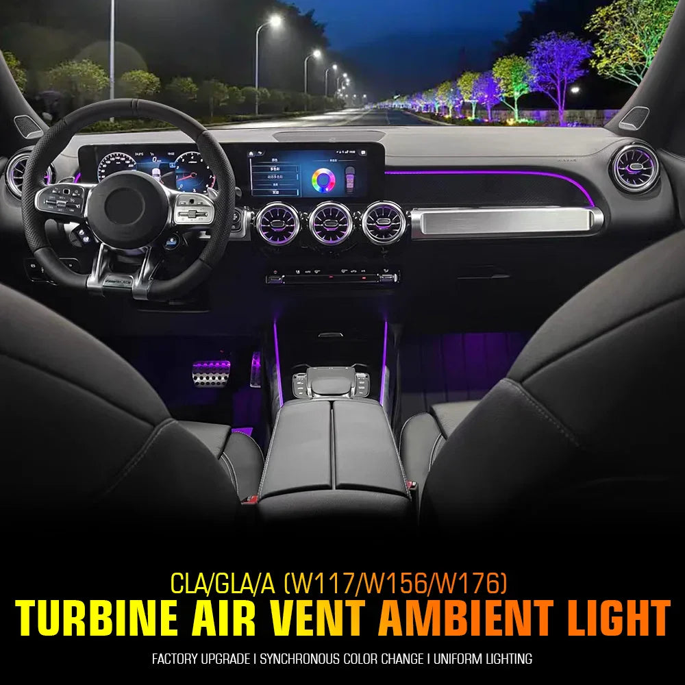 For Benz W176 W117 W156 X156 A CLA GLA 12/64 Color Ambient Light Turbine Air Vent Lamp Dashboard Door Lights Kit Car/App Control
