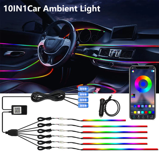 Symphony 10IN1 Car Ambient Light Colorful LED Neon Interior Rainbow Acrylic Light guide strip Decorative Car Atmosphere Light