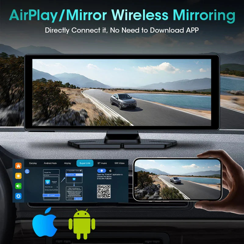 "10.26'' Android Auto/Apple Carplay Touch Screen - AUX USB Bluetooth Car Radio with Split View & Steering Wheel Control"