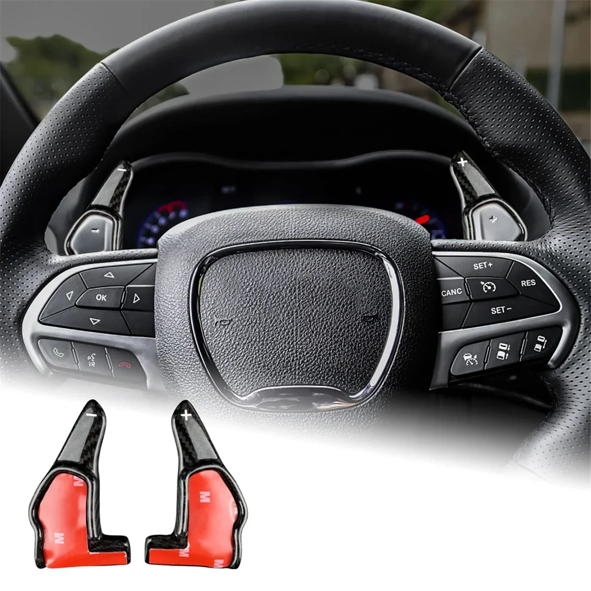 Carbon Fiber Steering Wheel Paddle Shifter Extensions Cover Trim for Dodge Challenger SRT Charger SRT Durango SRT ,Black