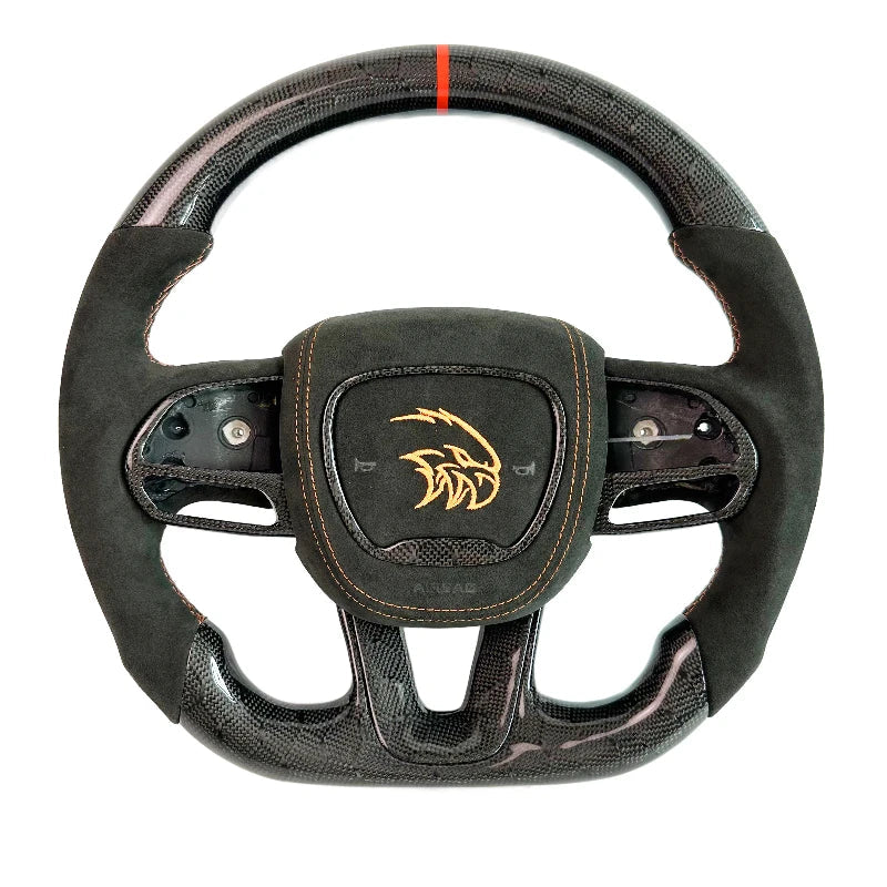 Real Carbon Fiber Steering Wheel Perforated Leather For Dodge Challenger Charger SRT HELLCAT 2015‑2022