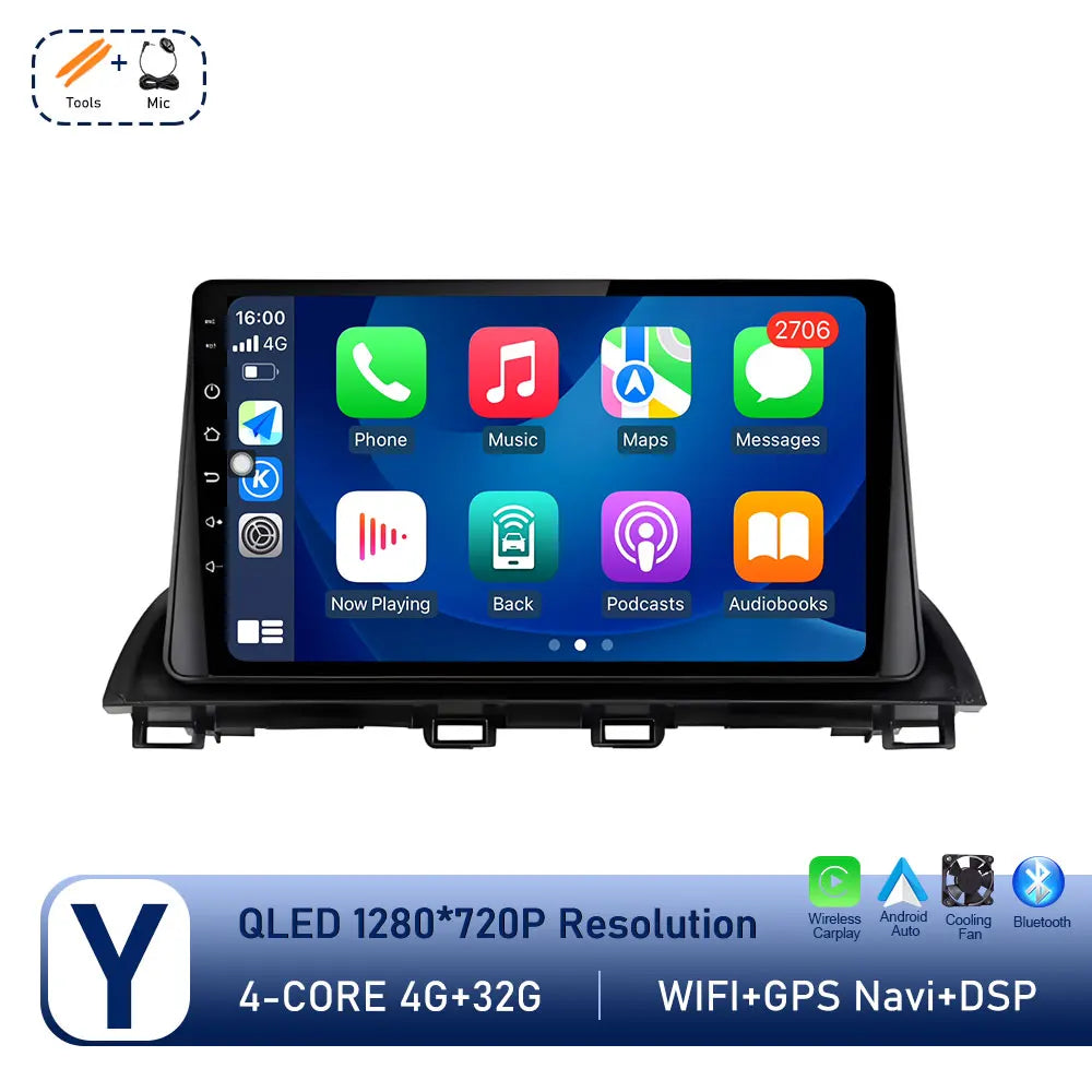 Car Radio Stereo Player for Mazda 3 Axela 2013 - 2018 Android Auto Wireless Carplay WiFi BT GPS Navigation QLED Screen Head Unit
