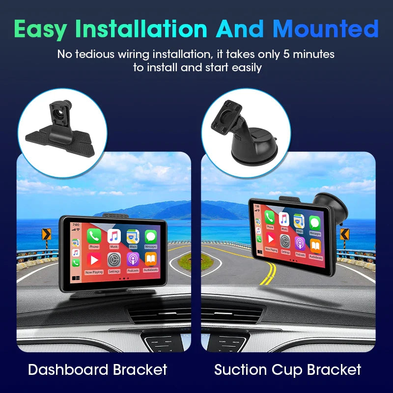 Vtopek 7" Car DVR Dash Cam Wireless Carplay & Android Auto Touch Screen Car Radio Multimedia Video Player Bluetooth Stereo GPS