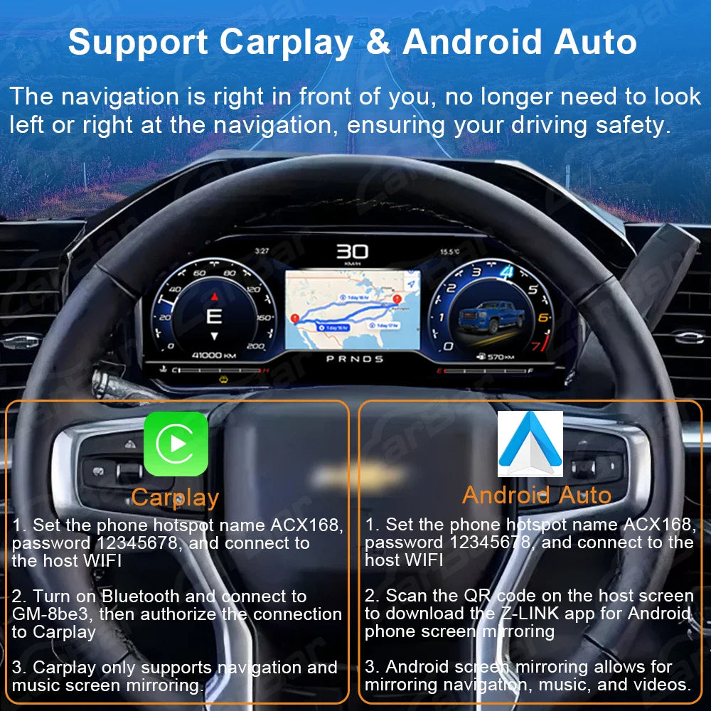 Carbar 12.3" LCD Dashboard Screen For Chevrolet Silverado 2013-2019 GMC Sierra  Car Digital Instrument Cluster Speedometer