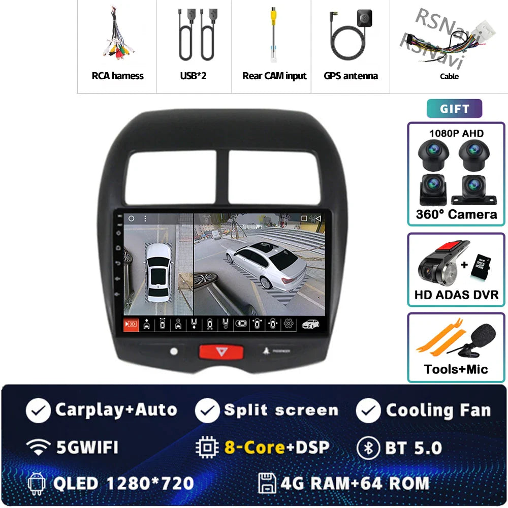 Android 14 For Mitsubishi ASX 1 2010 - 2016 2K QLED Android Car Radio Multimedia Video Player GPS Stereo CarPlay 4G Head Unit