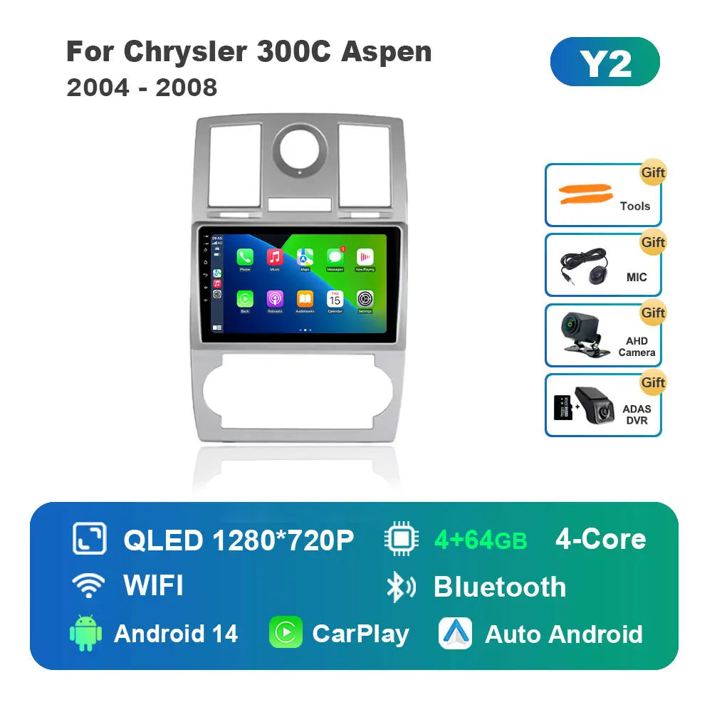 for Chrysler 300C Aspen 2004 - 2008 HD Touch Screen WiFi Android 14 Car Video Multimedia Player Navigation GPS 4G BT Head Unit
