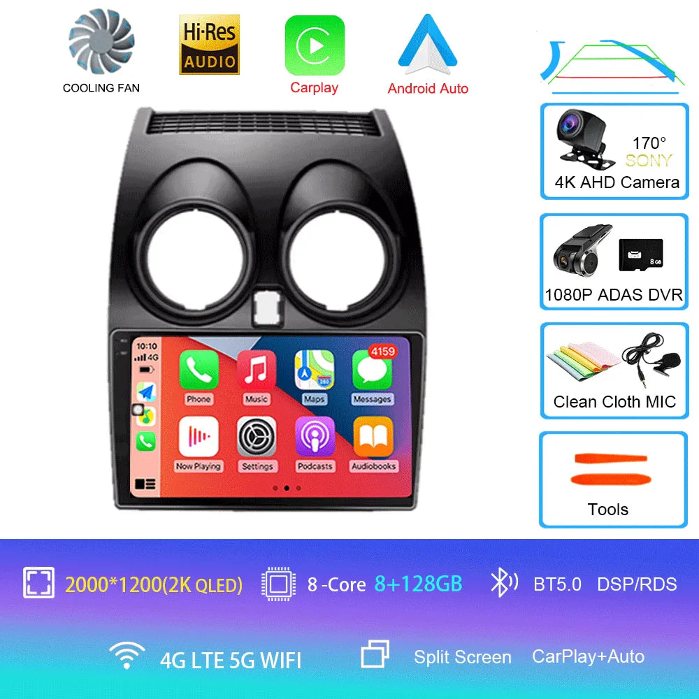 Android 14 2 DIN untuk Nissan Qashqai 1 J10 2006-2014 Radio Mobil Navigasi Pemutar Multimedia DVD Carplay Stereo Speaker Unit Ke