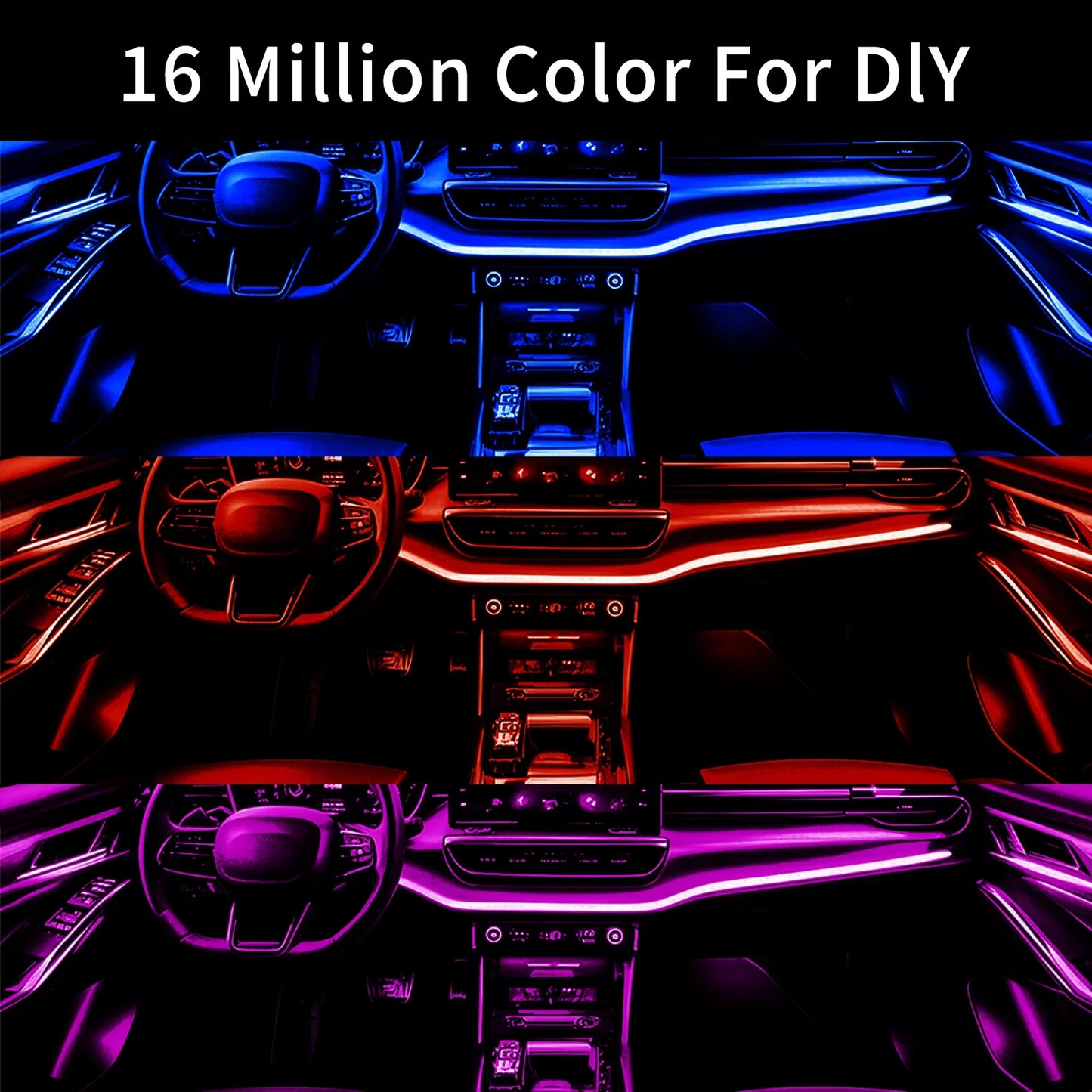 Interior Car LED Strip Lights APP Control, 5 in 1 RGB 16 Million Customized Colors Ambient Lighting Kit with 236 inches Fiber