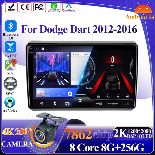 Wireless Android Auto Carplay For Dodge Dart 2012-2016 Car Multimedia Player 5G Wifi GPS Intelligent System 8 core Touch Display