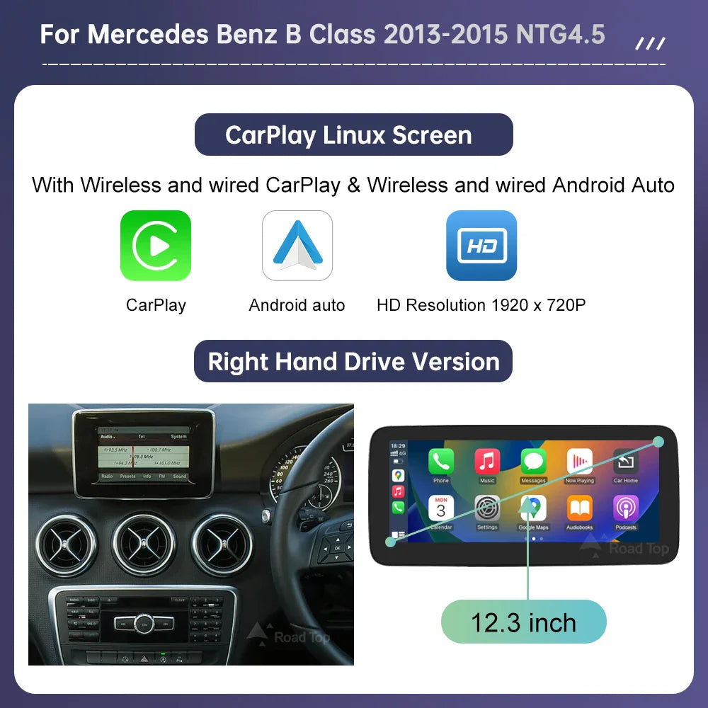 Touch Screen Car Radio for Mercedes Benz A B Class W176 CLA GLA W246 NTG4.5 Multimedia GPS With Carplay Android Auto Mirroring