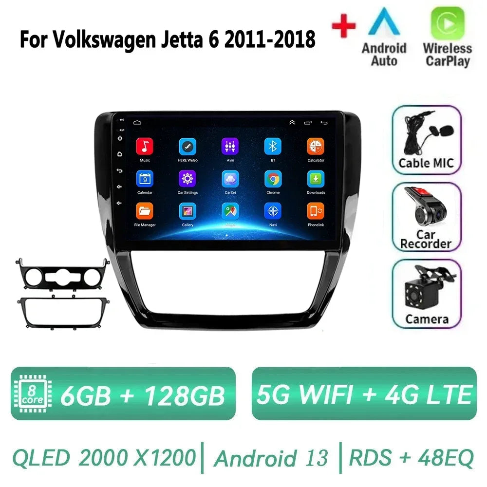 Car Radio for VW Volkswagen Jetta 6 2011-2018 Multimedia 2 Din Android 14 Video Player Navigation GPS DSP Carplay BT Head Unit