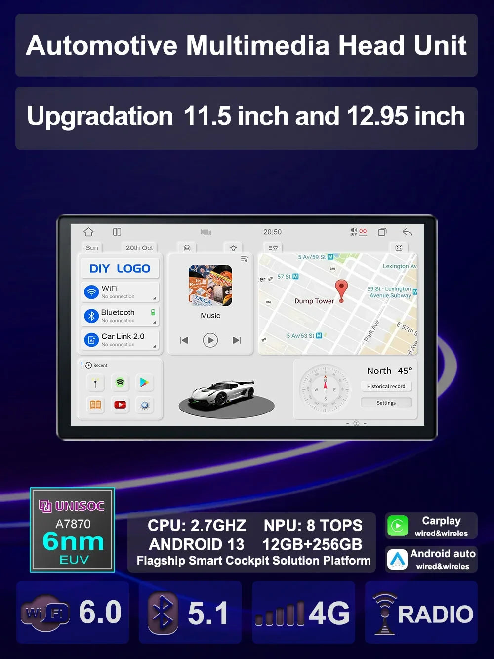Upgradation UIS 7870 Android 11 13 inch Car Multimedia AI Voice mp5 Palyer gps navigation Carplay Auto Stereo Radio Head Unit