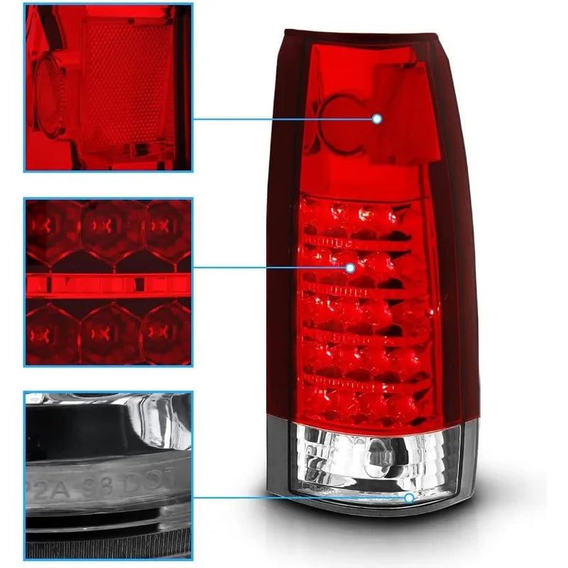 AmeriLite for 1988-1999 GMC Full Size C/K Pickup Truck Tahoe Suburban Crystal Red LED Replacement Tail Lights Assembly