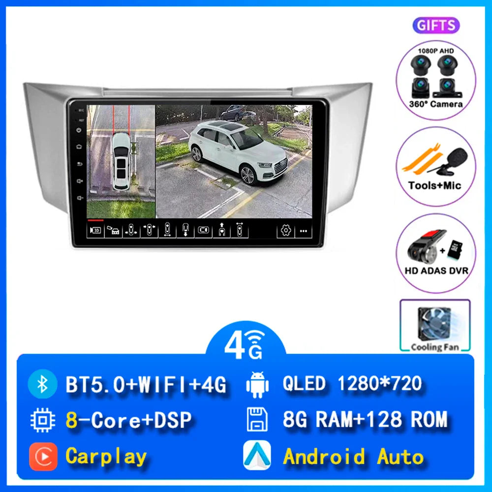 Android 14 wifi+4G Carplay AUTO Car Radio For Lexus RX300 RX330 RX350 RX400H 2003 -2009 Navigation GPS Player Stereo Multimedia