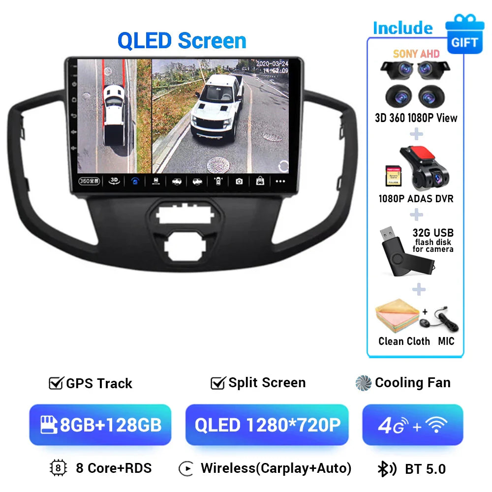 Android 15 Wireless Carplay&Auto WIFI+4G For Ford Transit 2015 2016 2017 2018 Car Radio Multimedia Video Player GPS Stereo 2din