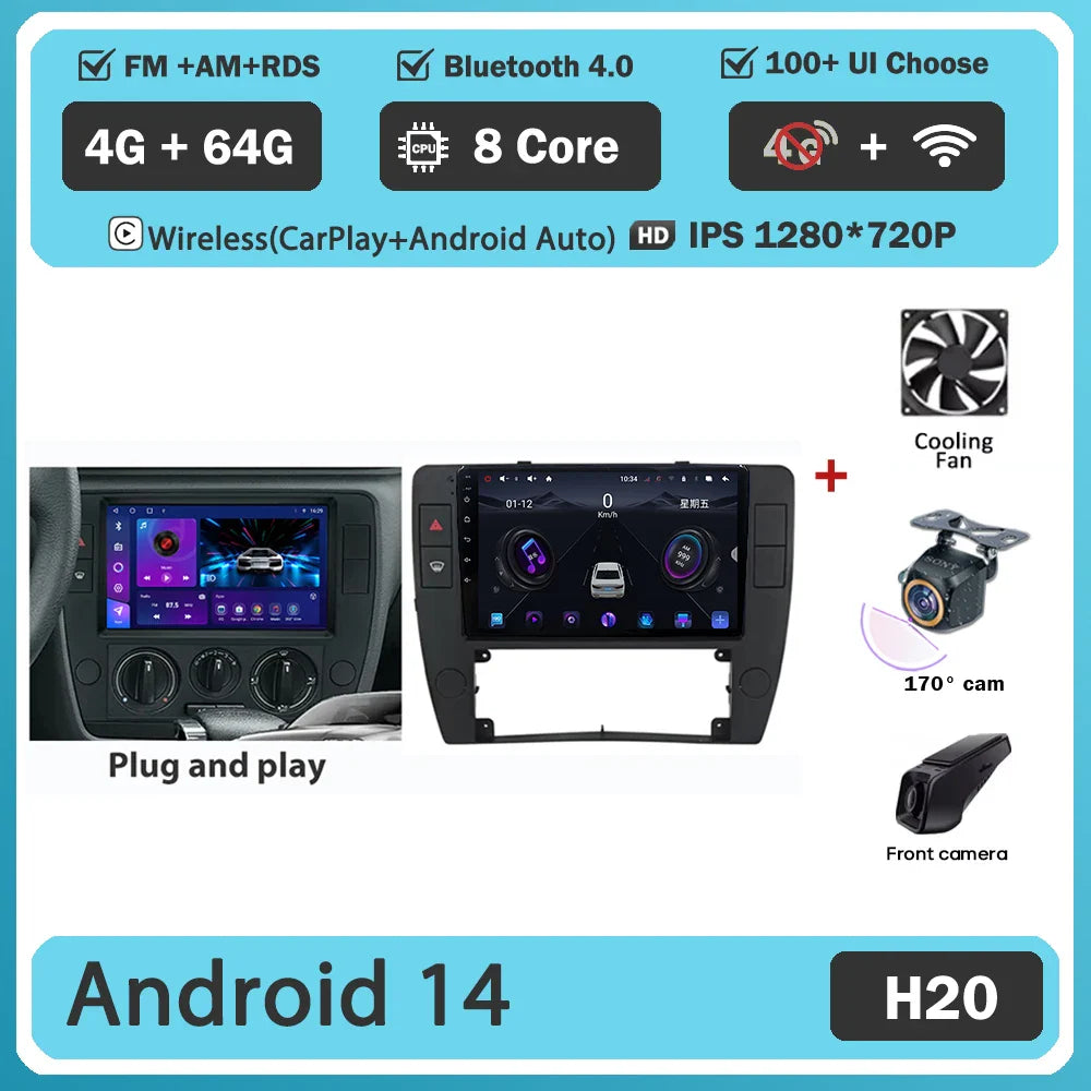 Android 14 Carplay+auto For Volkswagen Passat B5 2000 - 2005 Car Radio Multimedia Video Player Navigation GPS No 2din 2 din dvd